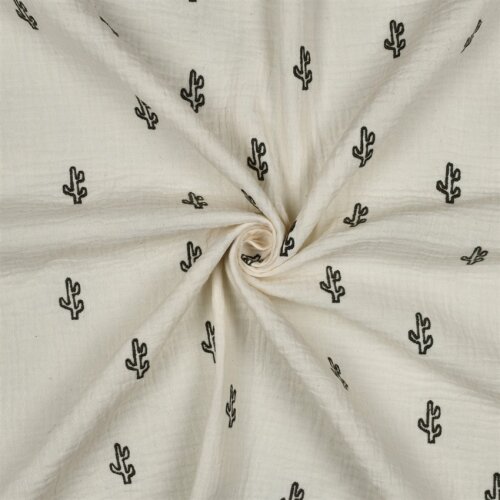 Musselin Bestickt Kaktus - creme/oliv