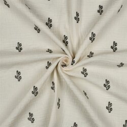 Musselin Bestickt Kaktus - creme/oliv