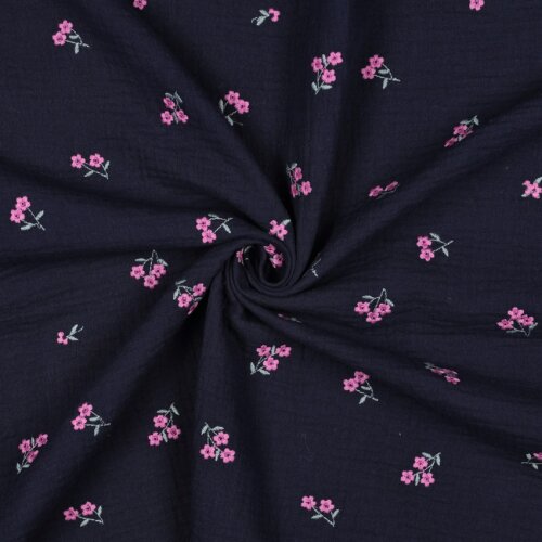 Musselin Bestickt Blumen - dunkelblau
