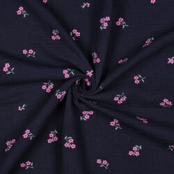 Musselin Bestickt Blumen - dunkelblau
