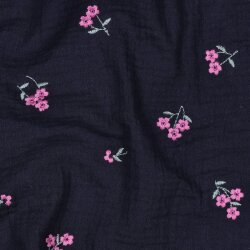 Musselin Bestickt Blumen - dunkelblau