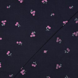 Musselin Bestickt Blumen - dunkelblau