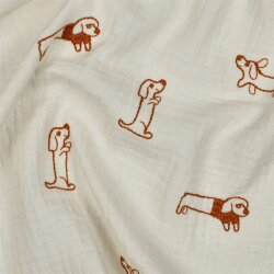 Musselin Bestickt Hunde - creme/karamell