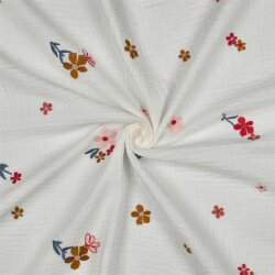 Musselin Bestickt Blumen - creme/kamel