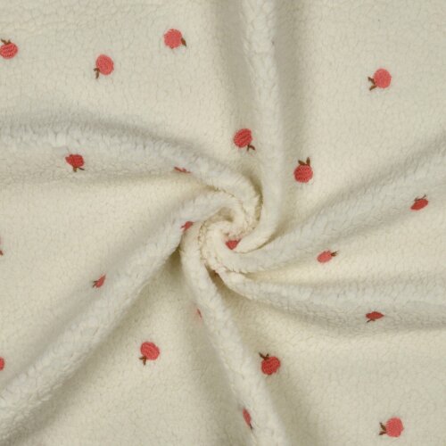 Teddystoff Bestickt Pfirsiche - creme