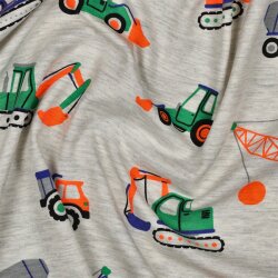 Baumwolljersey Neon Baumaschinen - hellgrau meliert