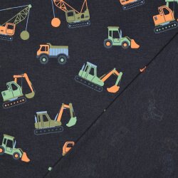 Baumwolljersey Neon Baumaschinen - dunkelblau meliert