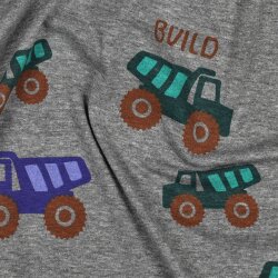 Baumwolljersey Baumaschinen - grau meliert