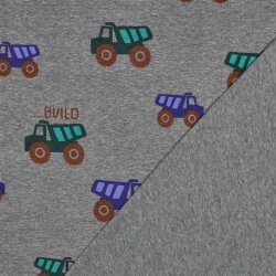 Baumwolljersey Baumaschinen - grau meliert