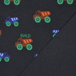 Baumwolljersey Baumaschinen - dunkelblau meliert