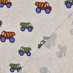 Baumwolljersey Baumaschinen - hellbeige meliert