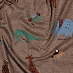 Baumwolljersey bunte Safari Tiere - kaltbraun meliert