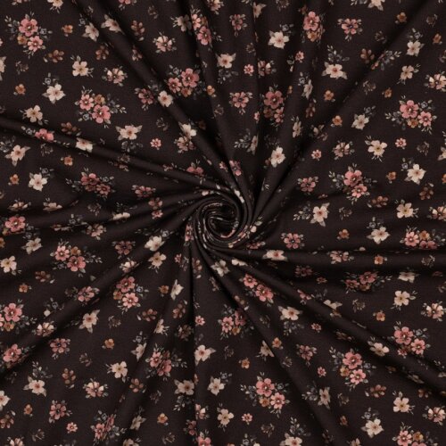 Baumwolljersey Digital Blumen - braun
