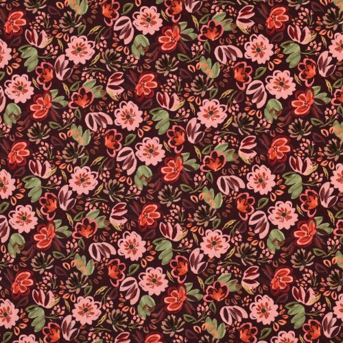 Baumwolljersey Digital Blumen - weinrot