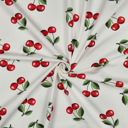 Baumwolljersey Digital Kirschen - altweiß