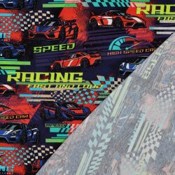 Baumwolljersey Digital Rennwagen - kobaltblau