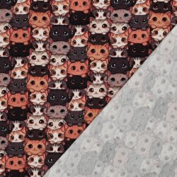 Baumwolljersey Digital süße Katzenköpfe - braun