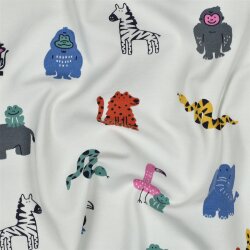 Baumwolljersey bunte lustige Tiere - weiß