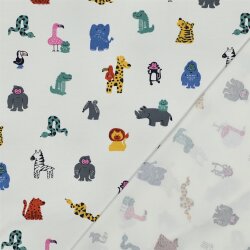 Baumwolljersey bunte lustige Tiere - weiß