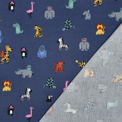 Baumwolljersey bunte lustige Tiere - kobaltblau