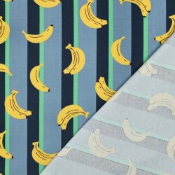 Baumwolljersey Bananen auf Streifen petrol