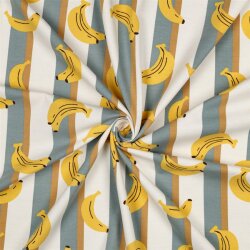 Baumwolljersey Bananen auf Streifen - weiß