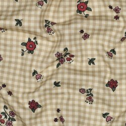 Baumwolljersey Blumen auf Karo - natur