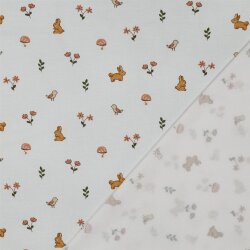 Baumwolljersey Hasen & Vögel - weiß