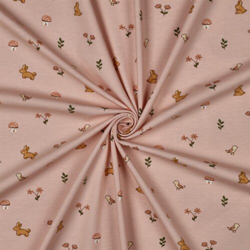 Baumwolljersey Hasen & Vögel - hellmalve