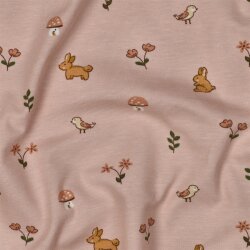 Baumwolljersey Hasen & Vögel - hellmalve