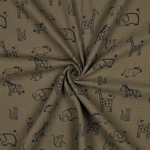 Musselin Safari Tiere - grünbraun