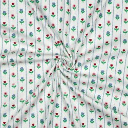 Rippenjersey Blümchen in Streifen - weiß