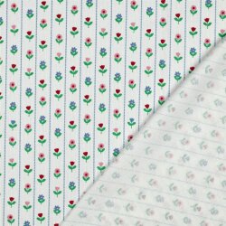 Rippenjersey Blümchen in Streifen - weiß