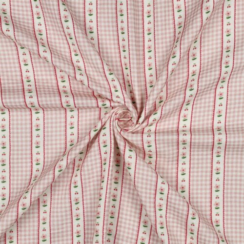 Musselin Digital Kariert Blumenstreifen - pink