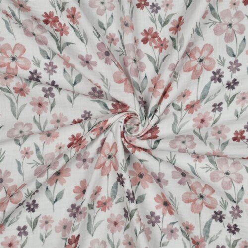 Musselin Digital Blumen - weiß