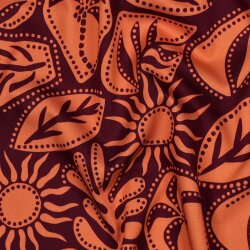 Viskose Jersey Sonnenblätter - aubergine/orange