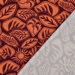 Viskose Jersey Sonnenblätter - aubergine/orange