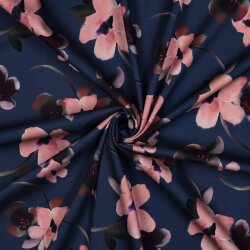 Viskose Jersey Digital Strauchblumen - stahlblau