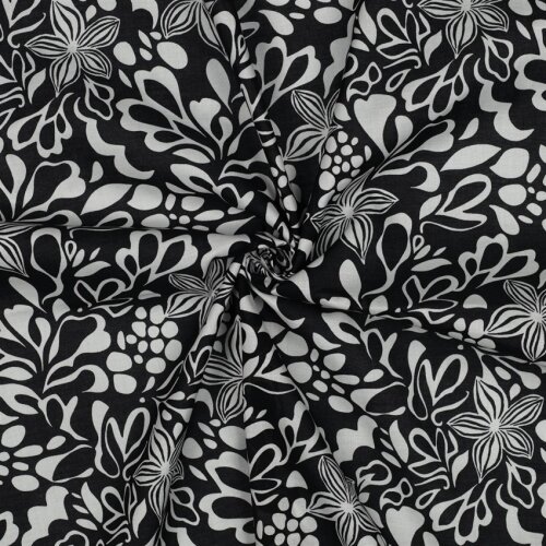 Baumwollvoile Blumen - schwarz