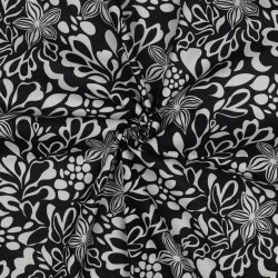 Baumwollvoile Blumen - schwarz