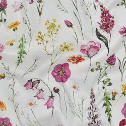 Baumwollvoile Digital Blumen - weiß