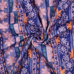 Baumwollvoile Steppstoff Digital Blumen in Rehen - lila