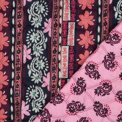 Baumwollvoile Steppstoff Digital Blumen in Reihen - aubergine
