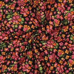 Baumwollvoile Steppstoff Digital orange Blumen - schwarz