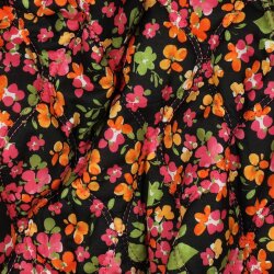 Baumwollvoile Steppstoff Digital orange Blumen - schwarz