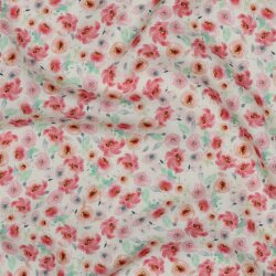 Viskose Popeline Digital kleine Blüten - creme