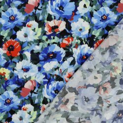 Viskose Popeline Digital Digital Blumen - blau