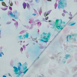 Viskose Popeline Digital Aquarell Ranken - hellblau