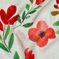 Viskose Popeline Digital Mohnblumen - rot