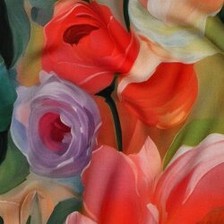 Viskose Popeline Digital Romantisch Blumen - koralle
